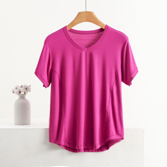 Aobny Summer Women's Plus Pajamas Cute Plus Size Pink Sleep Tops Cotton V-Neck Womans Tops