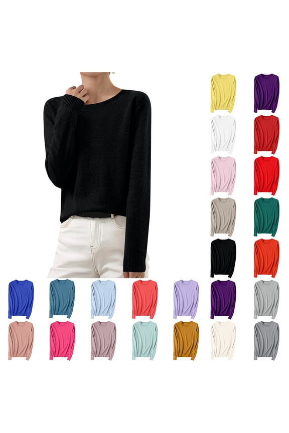 Sweater 2024 Tops for Woman Gold Solid Crew Neck Long Sleeve Knitted Pullover Juniors Tops Fancy