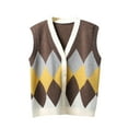 thumbnail image 1 of Aobny Sweater Vest Trendy Sweaters for Women Yellow Argyle Button Up Sleeveless V-Neck Cardigan Ladies Tops Fashion, 1 of 6