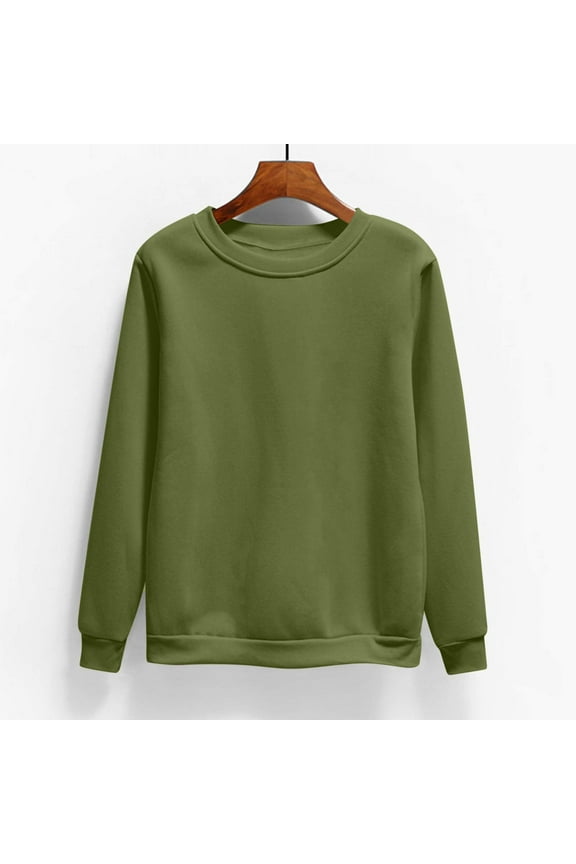 Sweatshirt 2024 Womens Tops Green Solid Long Sleeve Crew Neck Loose Pullover Womans Tops Casual