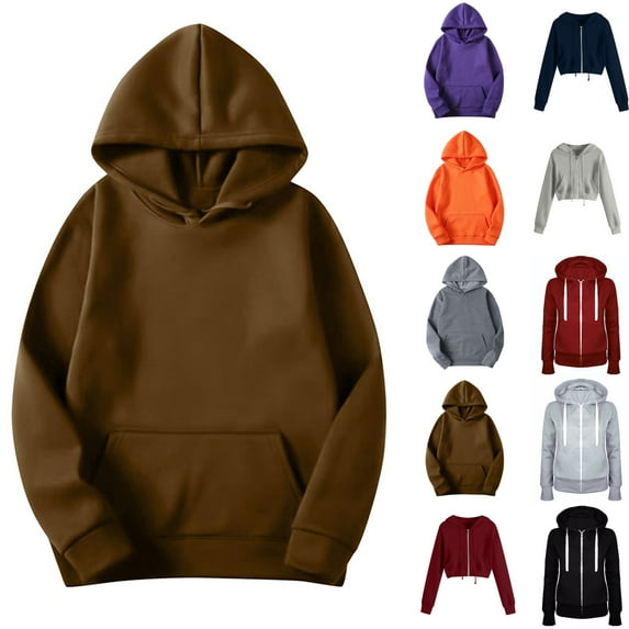 Aobny Sweatshirt Brown with Pocket Women Hoodie Long Sleeve Cute Hooded Women Sweatshirts Women