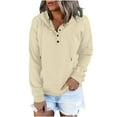 thumbnail image 1 of Aobny Sweatshirt Elegant Tops for Woman Beige Hooded with Pocket Long Sleeve Solid Hoodie Juniors Tops Dressy, 1 of 6