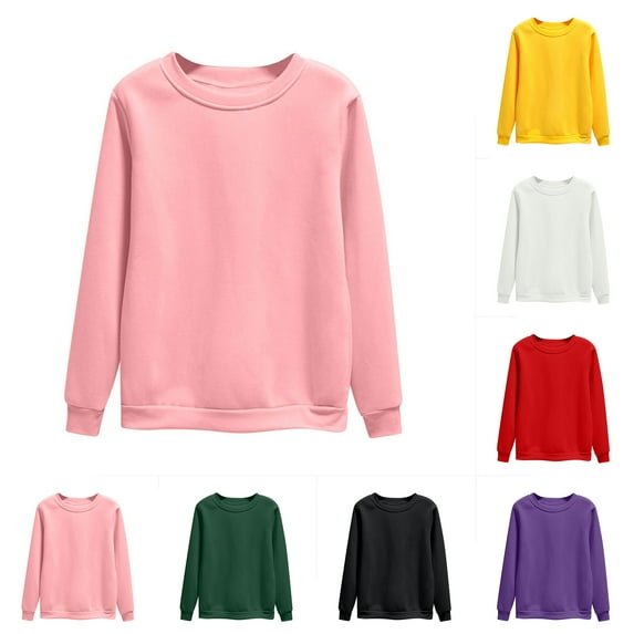 Aobny Sweatshirt Elegant Womens Tops Pink Long Sleeve Loose Solid Crew Neck Pullover Tops for Woman Dressy