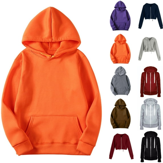 Aobny Sweatshirt with Pocket Women Orange Hoodie Long Sleeve Hooded Cute Spring Sweatshirts for Women