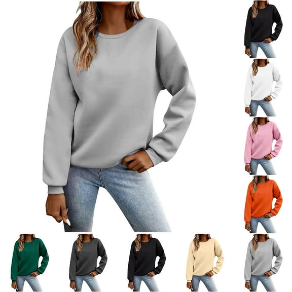Aobny Sweatshirts for Women Gray Loose Dressy Pullover Long Sleeve Crew Neck Pullover Sweatshirts for Women