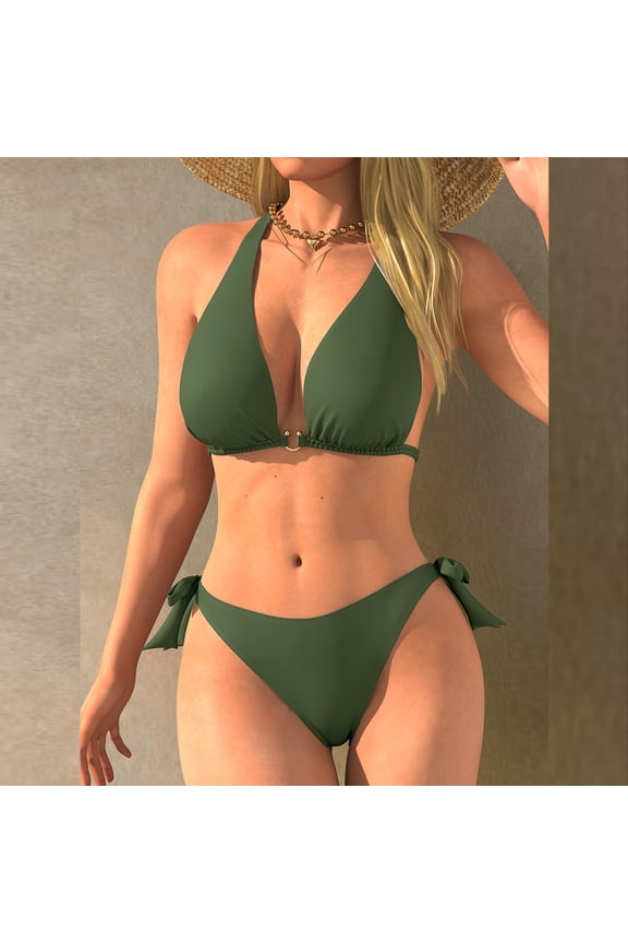 Swimming Suits for Women Solid Sexy Bathing Suits Halter Triangle Cheeky Bikinis Green Womens Bikini,S