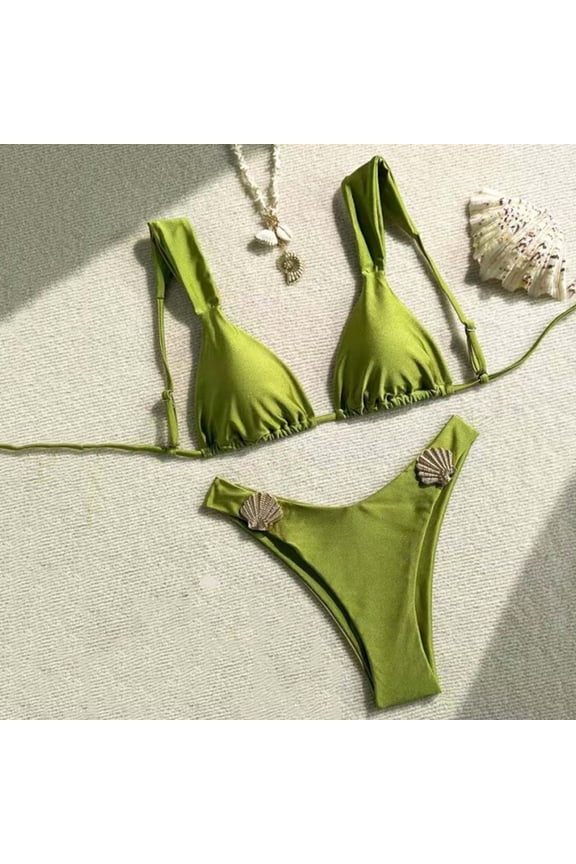 Swimsuit Women Bikinis Sexy Swim Suit Thong Set Triangle Green Womens Swimsuits