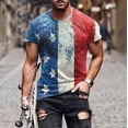 thumbnail image 1 of Aobny T-Shirt American Flag Fourth of July Mens T-Shirts Big & Tall Short Sleeve Muscle Mens Beach Shirts,Blue,XL, 1 of 5