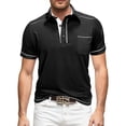 thumbnail image 1 of Aobny T Shirt Pocket Button Striped Mens Tshirts Polos Collared Short Sleeve Big & Tall Tee,Black,L, 1 of 6