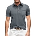 thumbnail image 1 of Aobny T Shirt Pocket Button Striped Mens Tshirts Polos Collared Short Sleeve Big & Tall Tee,Gray,3XL, 1 of 6
