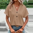 thumbnail image 1 of Aobny T-Shirts Khaki Women Eyelet Button Blouses & Tops V-Neck Blouse Short Sleeve Womens Shirts Dressy Casual,S, 1 of 6