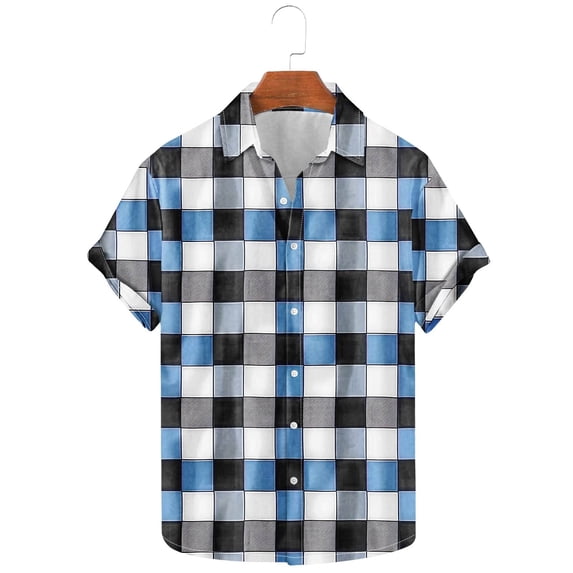 Aobny T Shirts Oversized Button Down Plaid Mens Polos Collared Big & Tall Short Sleeve Plus Size Shirt,L