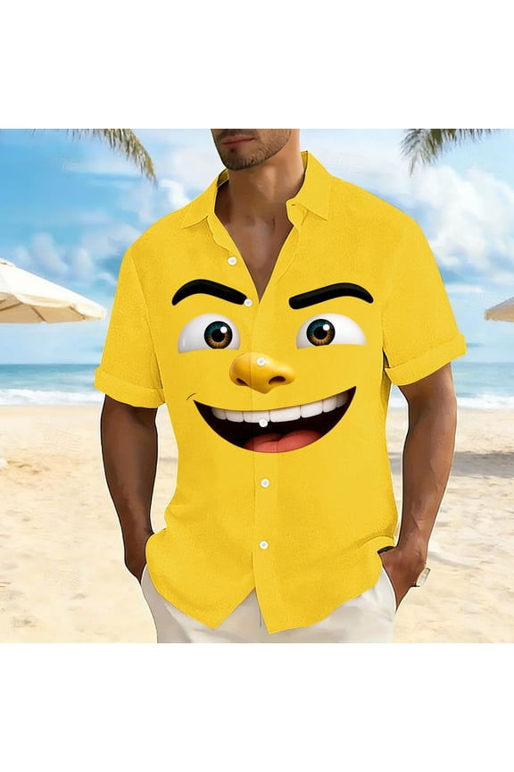 T Shirts Oversized Funny Hawaiian Mens Shirt Polos Short Sleeve Collared Big & Tall Men's Shirts,Yellow,L