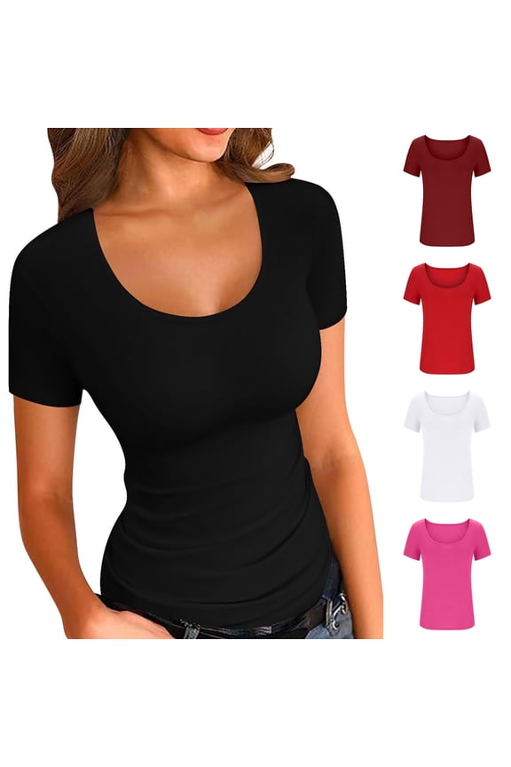 T-Shirts Pink Women Basic T-Shirt Slim Short Sleeve Crew Neck T Shirt,L