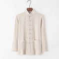 thumbnail image 1 of Aobny T Shirts for Man Solid Cotton Linen Button Up Polos Collared Big & Tall Long Sleeve Oversized T Shirt,Beige,L, 1 of 7