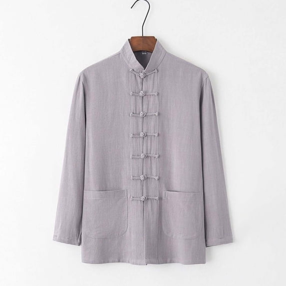 Aobny T Shirts for Man Solid Cotton Linen Button Up Polos Collared Big & Tall Long Sleeve Oversized T Shirt,Gray,3XL