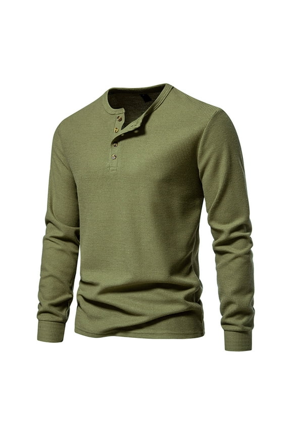 T Shirts for Men Waffle Solid Button Up Tshirts Henley Long Sleeve Beach Shirts for Men,Green,S