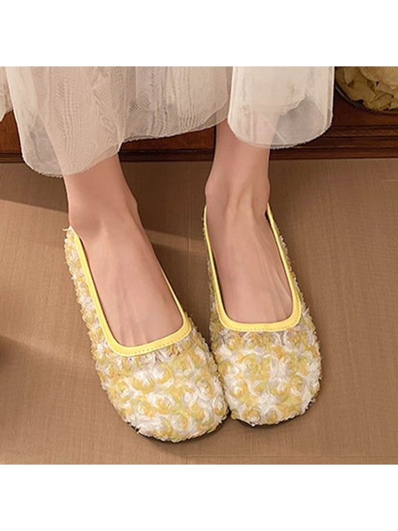Teacher Shoes Ladies Shoes Slip On Shoes Flat Shoes Flats Micro-Wedge Shoe Round Toe Pull-On Orthopedic Yellow Womens Summer Shoes,Size 36