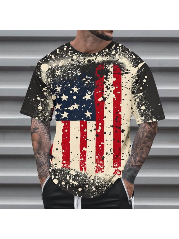 Tee Shirts American Flag Fourth of July Patriotic Mens T-Shirt Short Sleeve Big & Tall Tee Shirts Mens,L