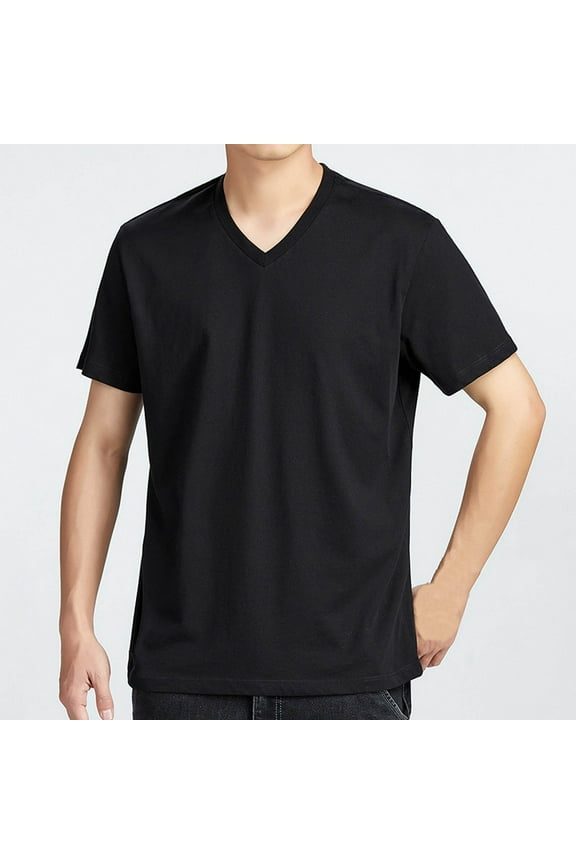 Tee Shirts Mens Plain Oversized Cotton T-Shirt V-Neck Big & Tall Short Sleeve Mens Shirts Casual,Black,XXL