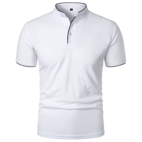Aobny Tee Shirts Mens Solid Button Polyester Tshirt Big & Tall Short Sleeve Polos Collared Oversized Tee,White,XL