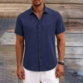 thumbnail image 1 of Aobny Tees Button Down Solid Linen Mens Clothing Polos Collared Short Sleeve Big & Tall Tee Shirts Mens,Navy Blue,XXL, 1 of 4