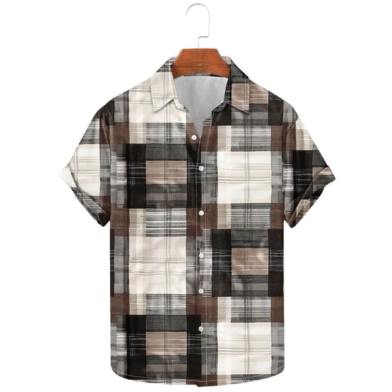 Aobny Tees Plaid Button Down Oversized Mens Tshirt Short Sleeve Big & Tall Collared Polos Men's Shirts,XL
