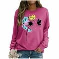 thumbnail image 1 of Aobny Thermal Fall Clothes for Women Pink Long Sleeve Crew Neck Sweatshirts Pullover Floral Tops Womens Work Shirts,S, 1 of 5