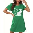 thumbnail image 1 of Aobny Thin 2025 Nightgowns for Women's Cat-Print Green Sleep Dresses Crew Neck Short Short Sleeve Adults Tops Louge, 1 of 6
