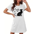 thumbnail image 1 of Aobny Thin Louge Nightgowns for Women's White Cat-Print Sleep Dresses Crew Neck Short Sleeve Short Adults Tops Soft, 1 of 6