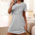 thumbnail image 1 of Aobny Thin Spring Nightgowns for Women's Cat-Print Gray Sleep Dresses Short Short Sleeve Crew Neck Teens Pajamas Soft, 1 of 5