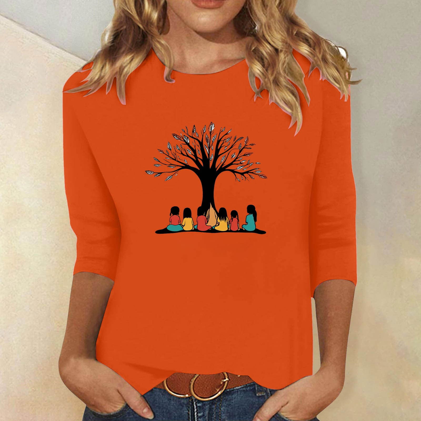 Orange Spring Blossom Women's All-Over Print V-Neck Tee