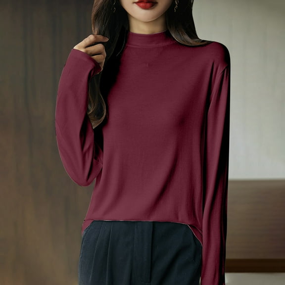 Aobny Women's Solid Color Long Sleeved Round Neck Knitted Sweater Thin,Red,L