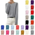 thumbnail image 1 of Aobny Trendy Tops for Woman Sweater Red Solid Long Sleeve Crew Neck Knitted Pullover Tops for Women 2024, 1 of 6