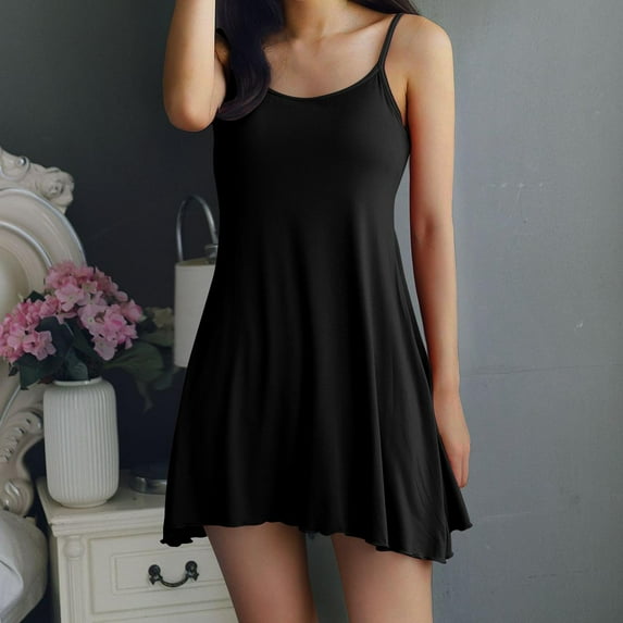 Aobny Trendy Women's Nightgowns Black Cotton Sleep Dresses Sleeveless Short Crew Neck Womans Tops Cute