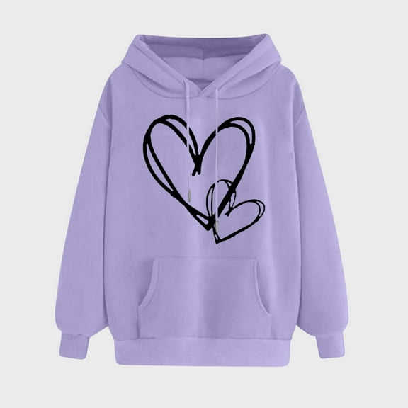 Aobny Trendy Womens Sweatshirts Cute Purple Hoodies Hooded Long Sleeve Heart Womans Blouses Dressy