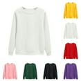 thumbnail image 1 of Aobny Trendy Womens Tops Sweatshirt White Long Sleeve Crew Neck Loose Solid Pullover Womans Tops Comfy, 1 of 5