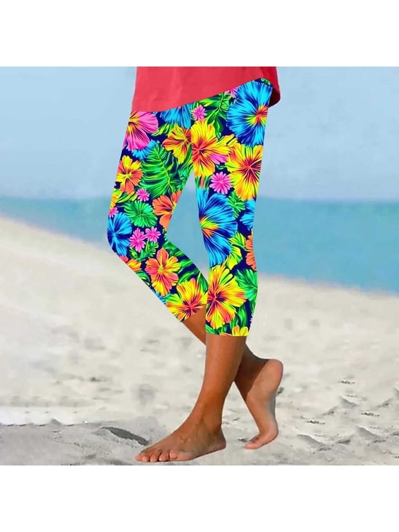 Tropical Womens Workout Leggings Plus Capri Leggings Cropped Skinny High Waisted Pants for Womens,XXXL