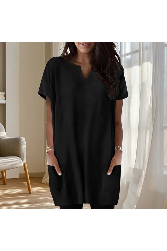 Tshirt Plain Tunic with Pocket Womens T-shirt Black V-Neck Short Sleeve Loose Workout Tops for Women,XXL