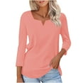 thumbnail image 1 of Aobny Tshirts Shirts for Women Red Basic Solid Shirt V-Neck 3/4 Sleeve Hiking Tops Women,XL, 1 of 4