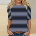 thumbnail image 1 of Aobny Tshirts for Women Striped Blue Casual T-Shirt Crew Neck Elbow-Length Womens Tees,M, 1 of 5