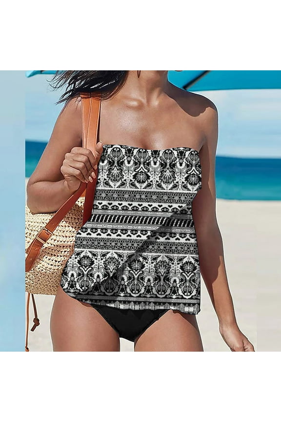 Tube Women's Swimsuits Boho Swim Suits Crew Neck Hipster Bandeau Tankinis Swim Suits for Women,XXL