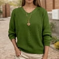 thumbnail image 1 of Aobny V-Neck Sweaters Green Long Sleeve Ribbed Chunky Pullover Plain Women Women Tops,S, 1 of 5