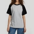 thumbnail image 1 of Aobny Vacation Tops for Women Cotton Gray Raglan T-Shirt Short Sleeve Crew Neck Cute Womens Tops, 1 of 5