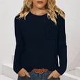 thumbnail image 1 of Aobny Waffle Knit Womens Plus Size Tops with Pocket Navy Blue Crew Neck Long Sleeve Blouses Womens Tops Trendy,S, 1 of 7