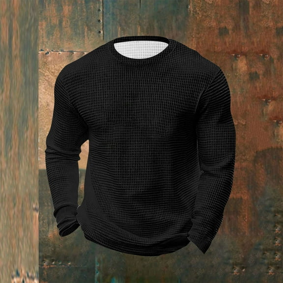 Aobny Waffle Mens Shirt Black Oversized Long Sleeve T Shirts Big & Tall Plain Muscle Plus Size Graphic Tees,XXXXXL