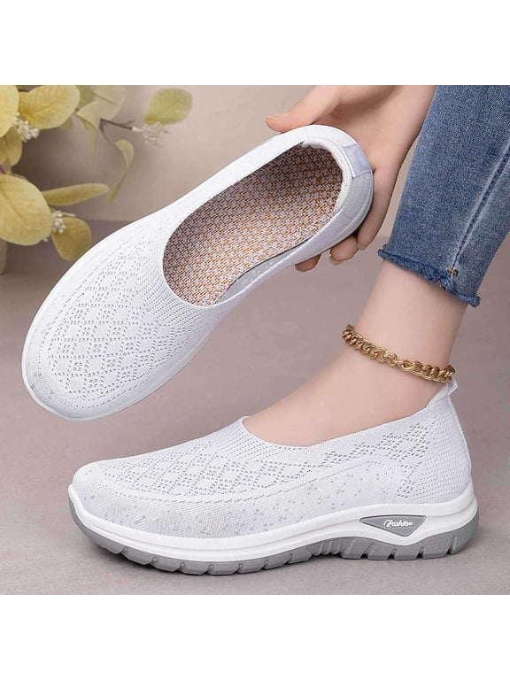 Walking Shoes Shoes Women Flatform Mesh Shoes Easy Spirit Shoes Shoes White Flat Heel Slip-On Soft Toe Round Toe Summer Shoes for Women,Size 41