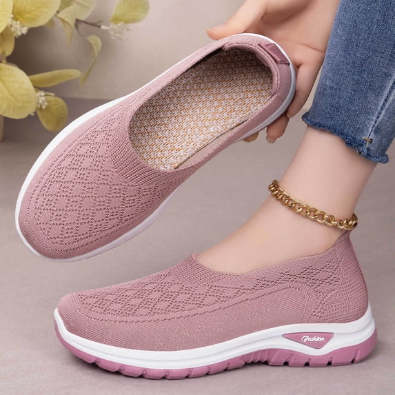 Aobny Walking Shoes Womans Shoes Mesh Shoes Flatform Easy Spirit Shoes Shoe Soft Toe Slip-On Flat Heel Pink Round Toe Womens Summer Shoes,Size 40