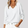 thumbnail image 1 of Aobny White Sweaters for Women Long Sleeve Chunky V-Neck Pullover Warm Solid Clothes,S, 1 of 9