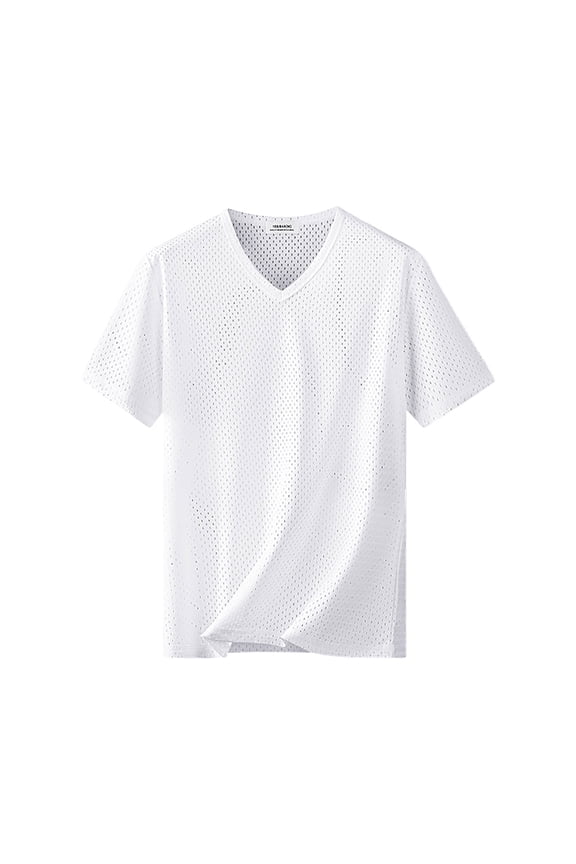 White Tops V-Neck Basic Oversized Short Sleeve T Shirts Plain Men Pullover Plus Size Graphic Tees,L